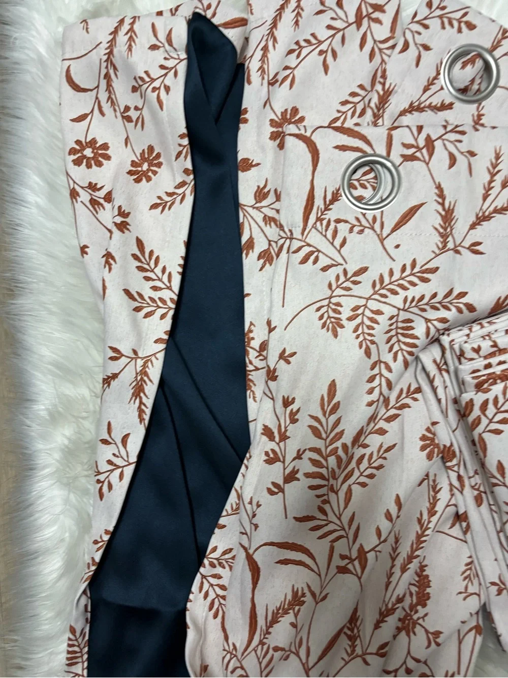 Floral Printed Grommet Curtains in Cream and Brown - Unbrandedu size W52”x L96”